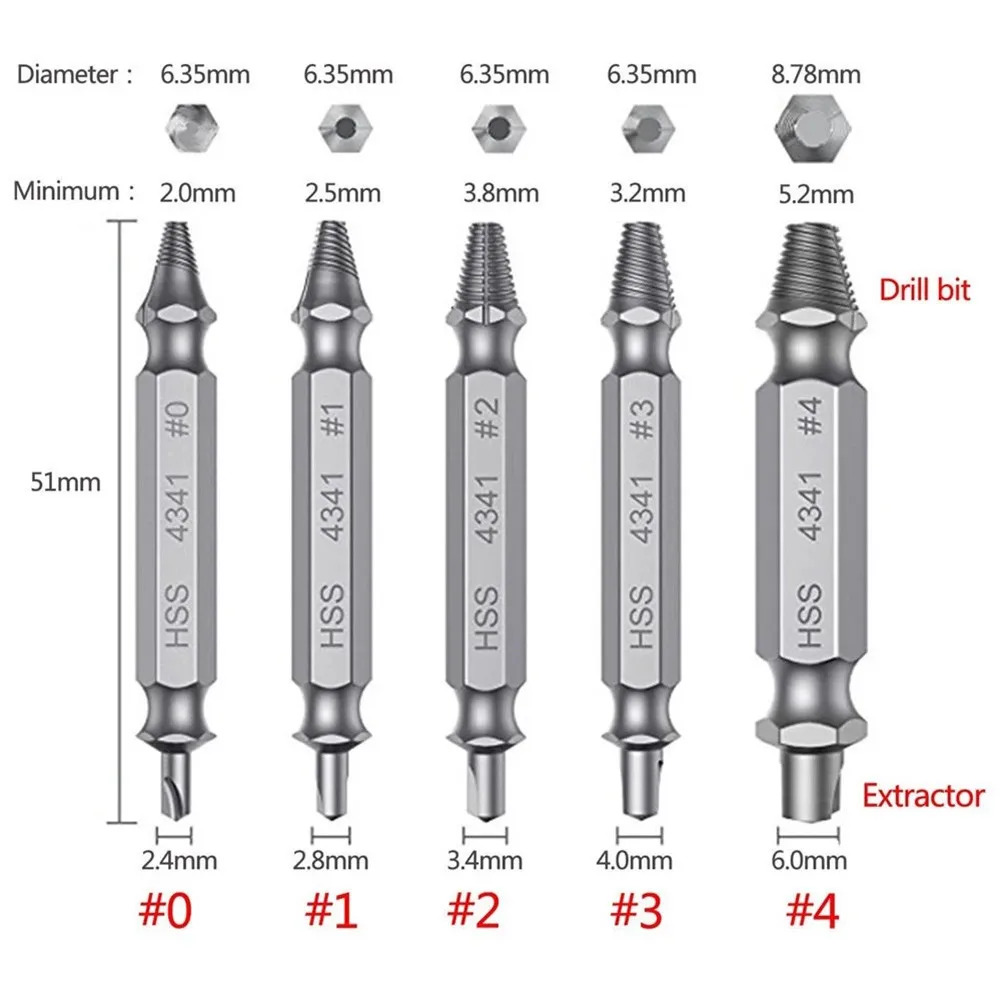 High Quality Damaged Screw Remover Remover Stripped Drill Stud Reverse Tool 5PCS Broken Bolt Damage Screw Drill Bits