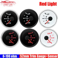Red Light 0-190ohm Trim Gauge for Inboard Outboard Engine 52mm Marine Trim Tilt Indicator Meter with Sensor Boat Yacht Custom