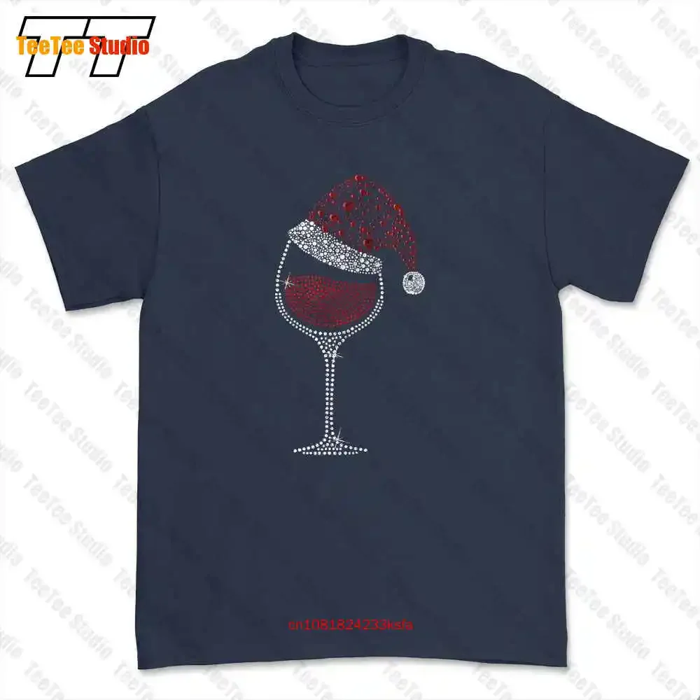 Glass Of Red Wine Santa Hat Christmas T-shirt Tee H7EY