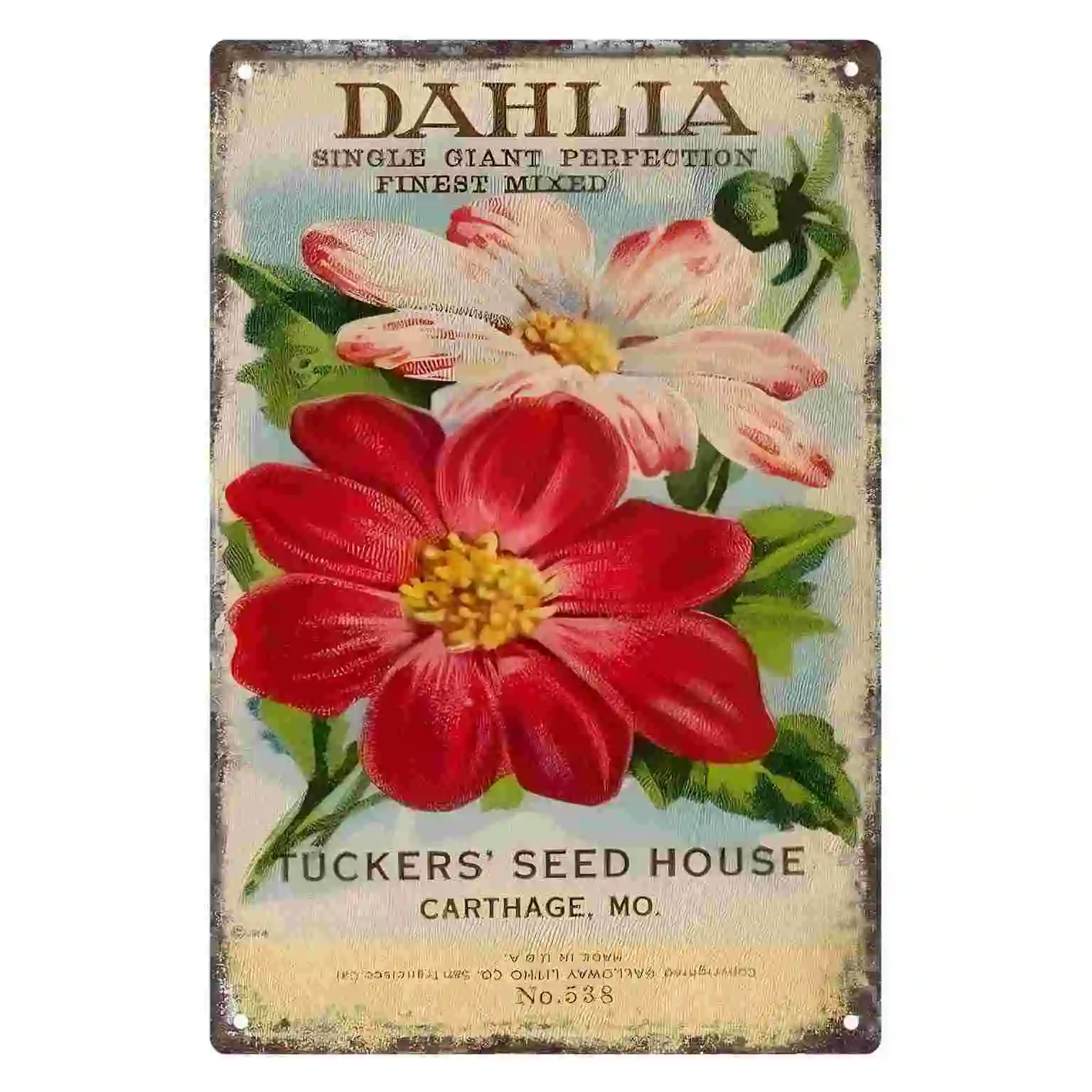 2D FLAT 1pc Vintage Dahlia Flower Seed Packet Metal Wall Sign Decoration for Home Cafe Garage Bedroom Porch And Garden