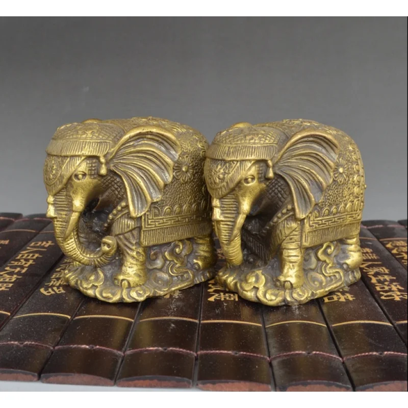 Rare Chinese Copper Feng Shui Ethnic Animal Elephant Lucky Auspicious Statue Pair