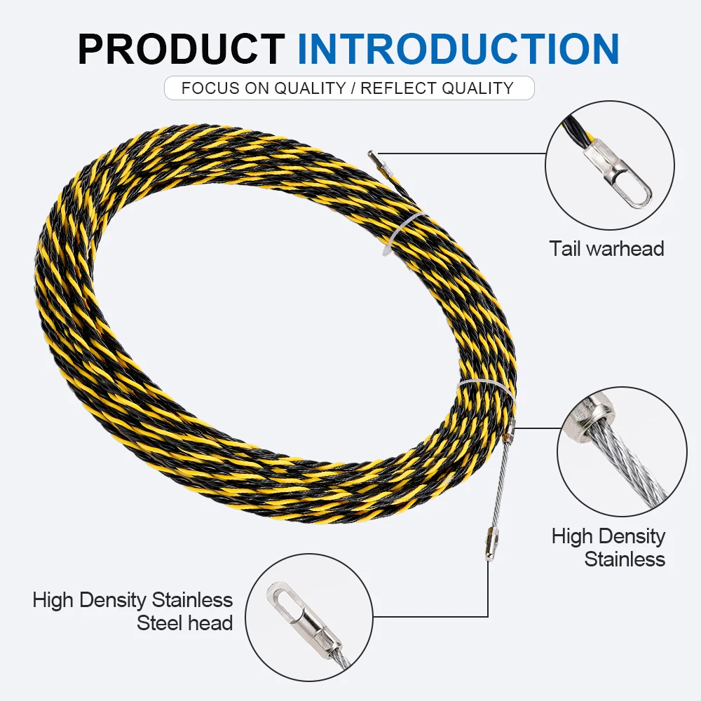 Eletricista Threading Wire Guide Dispositivo, Extrator de cabo, Snake Rodder, Fita de peixe, Parede de chumbo, Ferramenta Conduit, 6mm, 5-50m