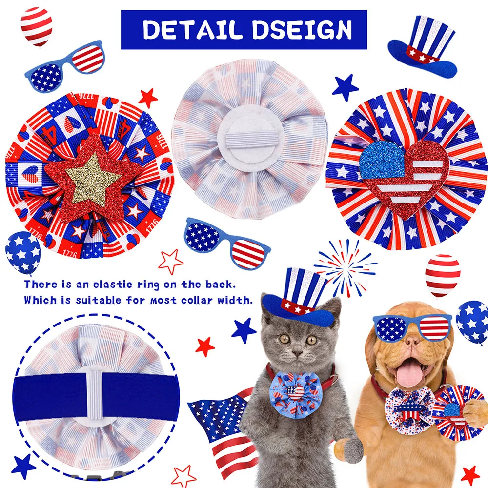 50PS 4th July Dog Bows Removable Dog Bowtie For Dogs Pets Collar Accessories Small Dog Cat Bow Tie For American Independence Day