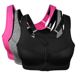 Front Zipper Plus Size Sports Bras Women, Shockproof Push Up Fitness Top Bra, Gym Workout Running Yoga Bra XXL 3XL 4XL 5XL