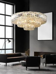 Crystal Cake-shape Chandeliers LED Luxury Lighting Fixture Hanging Lamp Classic Designer Foyer Decor Lustre Living Room Ceiling