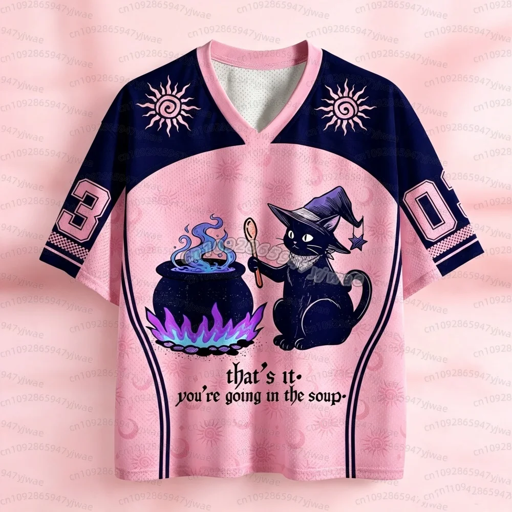 26 Autumn Halloween Funny Magic Cat Print Kids Men's Women's V-Neck T-Shirt Outdoor Street Casual Parent-Child Cosplay T-Shirt