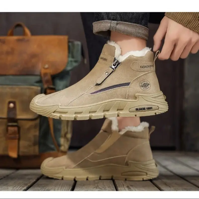 Men's Winter High-Top Casual Sports Shoes Fleece Warmth Cotton Anti-Slip Work Safety Shoes New Arrivals