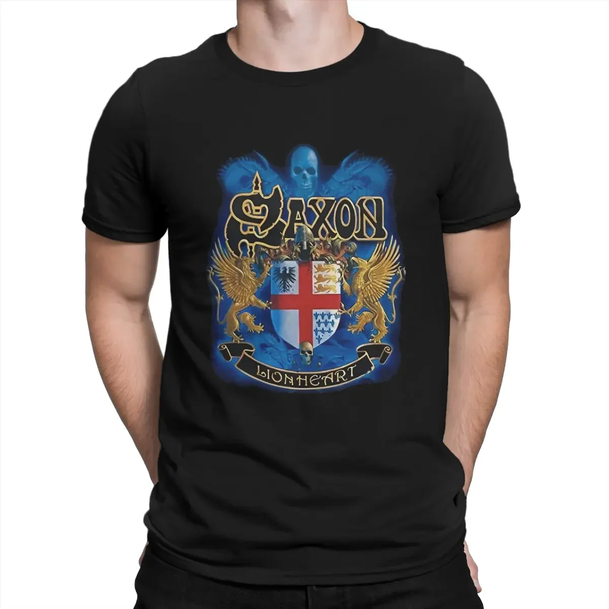 

Saxon Lionheart Men T Shirt British Classic Metal Band Leisure Tee Shirt Short Sleeve Round Collar Cotton Gift Idea New Arrival