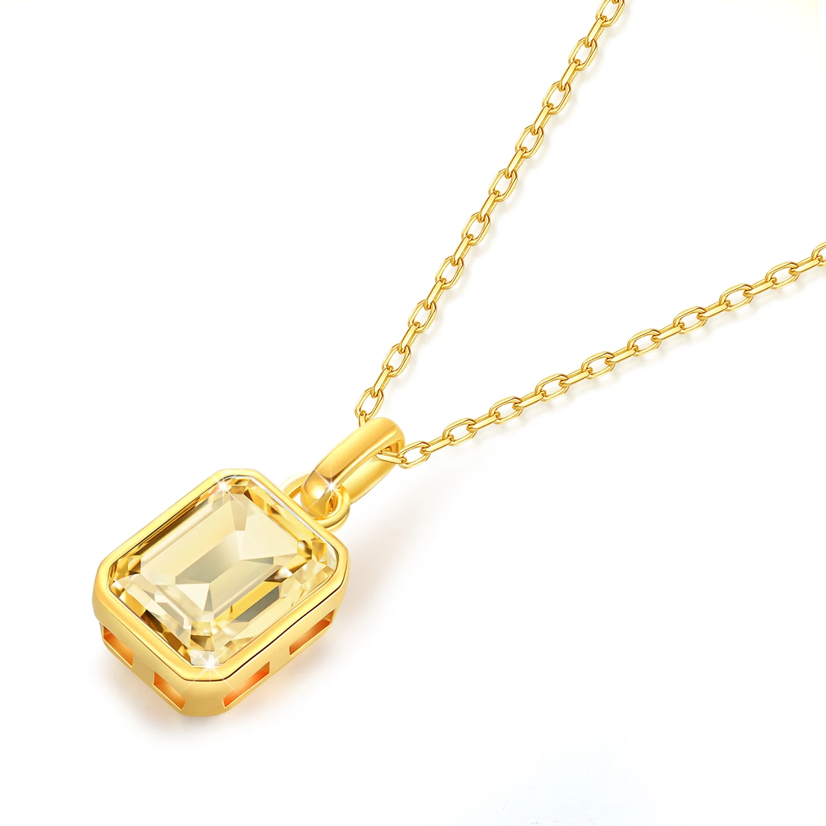 Real 18K Gold Yellow Cubic Zirconia Pendant Necklace for Women Emerald Redion Cut Zircon Necklace Rectangle Wedding Jewelry