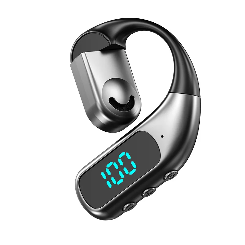 سماعة أذن واحدة بلوتوث 5.5 لاسلكية، شاشة LED، سماعة أذن بخطاف 180 °   سماعات أذن لاسلكية قابلة للدوران مقاومة للماء