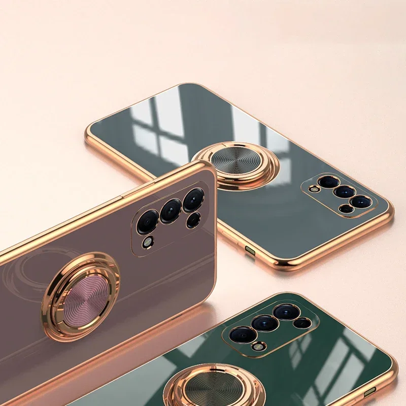 Plating Metal Ring Holder Phone Case for OPPO A79 A96 A77 A57 F21 F21s Pro Reno 7z 8 5 4 3 Pro 7se 9a Magnetic Car Stand Cover