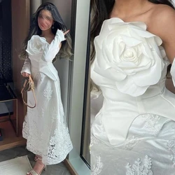 Customized Evening  Sexy Casual  Jersey Flower Draped Pleat Birthday A-line Strapless Bespoke Occasion Gown Midi Dresses