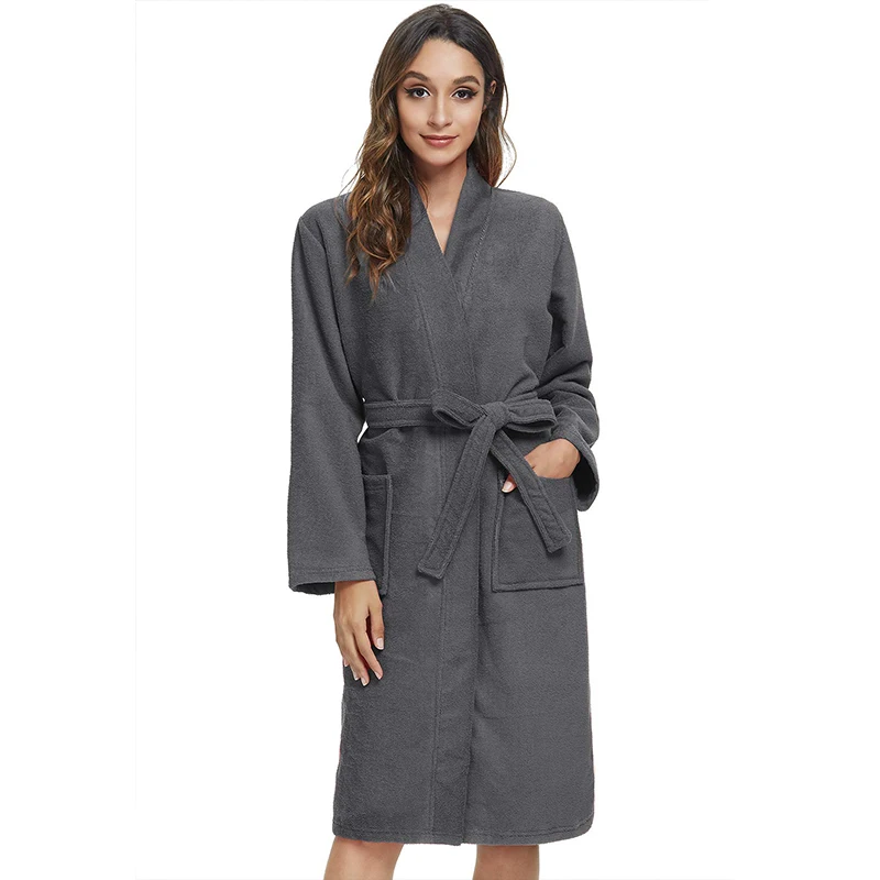 

Women's Terry Bathrobe Solid Winter Cotton Long Sleeve Ladies Dressing Gown With Sashes V Neck Towel Bath Robe For Female 2024