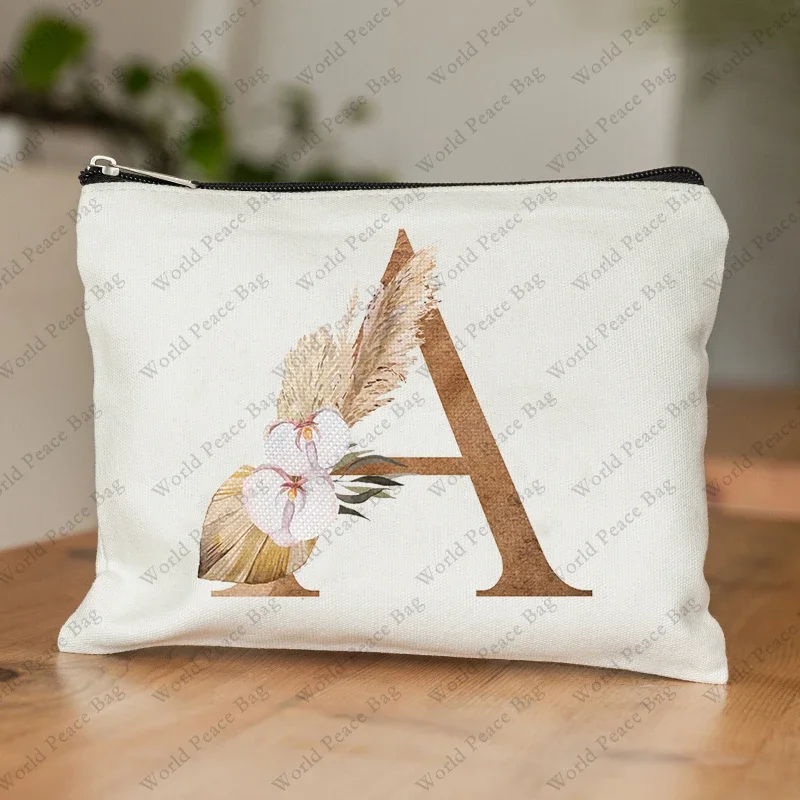 1Pc A-Z Personalized Makeup Bag, Boho Floral Letter V Cosmetic Bag, Idea Birthday Gifts for Women Mom, Gifts for Best Friend Bri