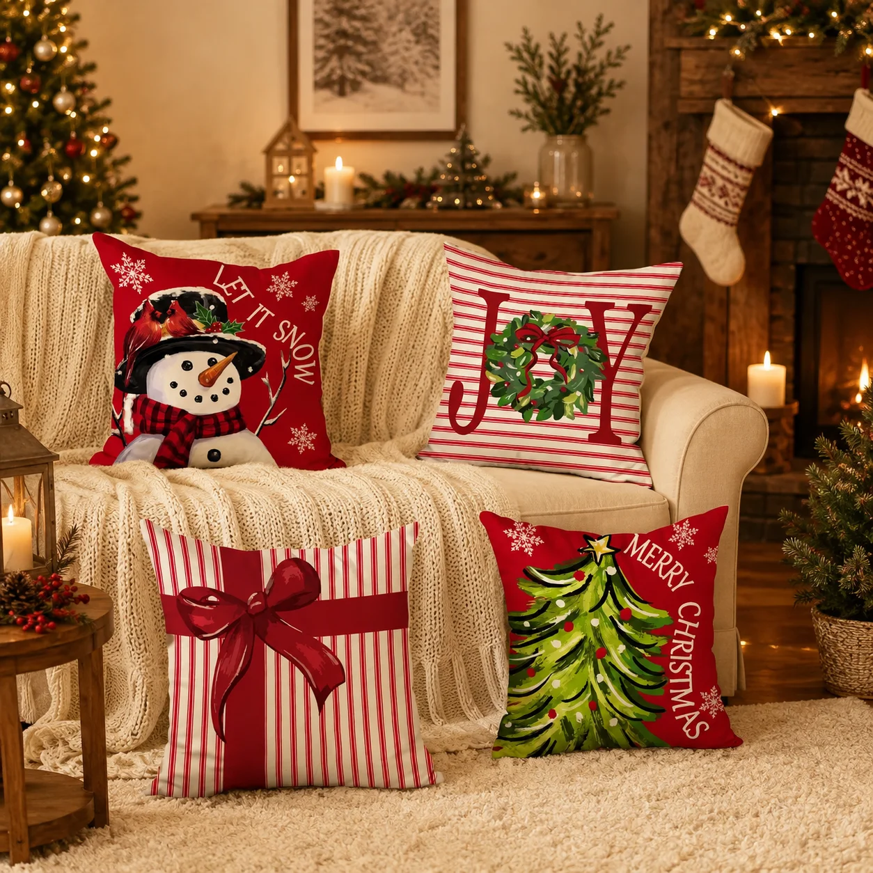 1PC Christmas Double sided Pillow Red Joyful Bedroom Living Room Sofa Cushion Cushion Christmas Decoration Christmas Gift
