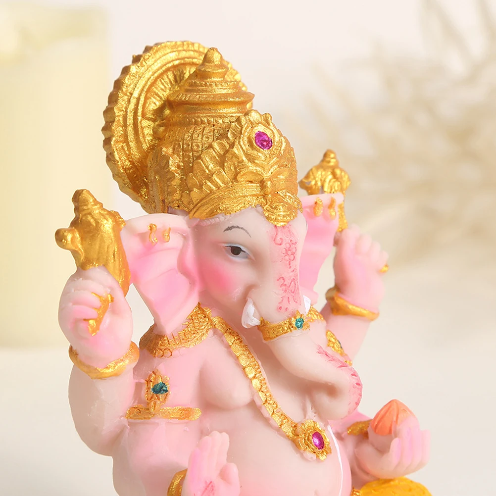 

Resin Ganesha Statue Artistic Hand Carved Elephant Head Decor Desktop Temple Ornament for Table Bookshelf Living Room