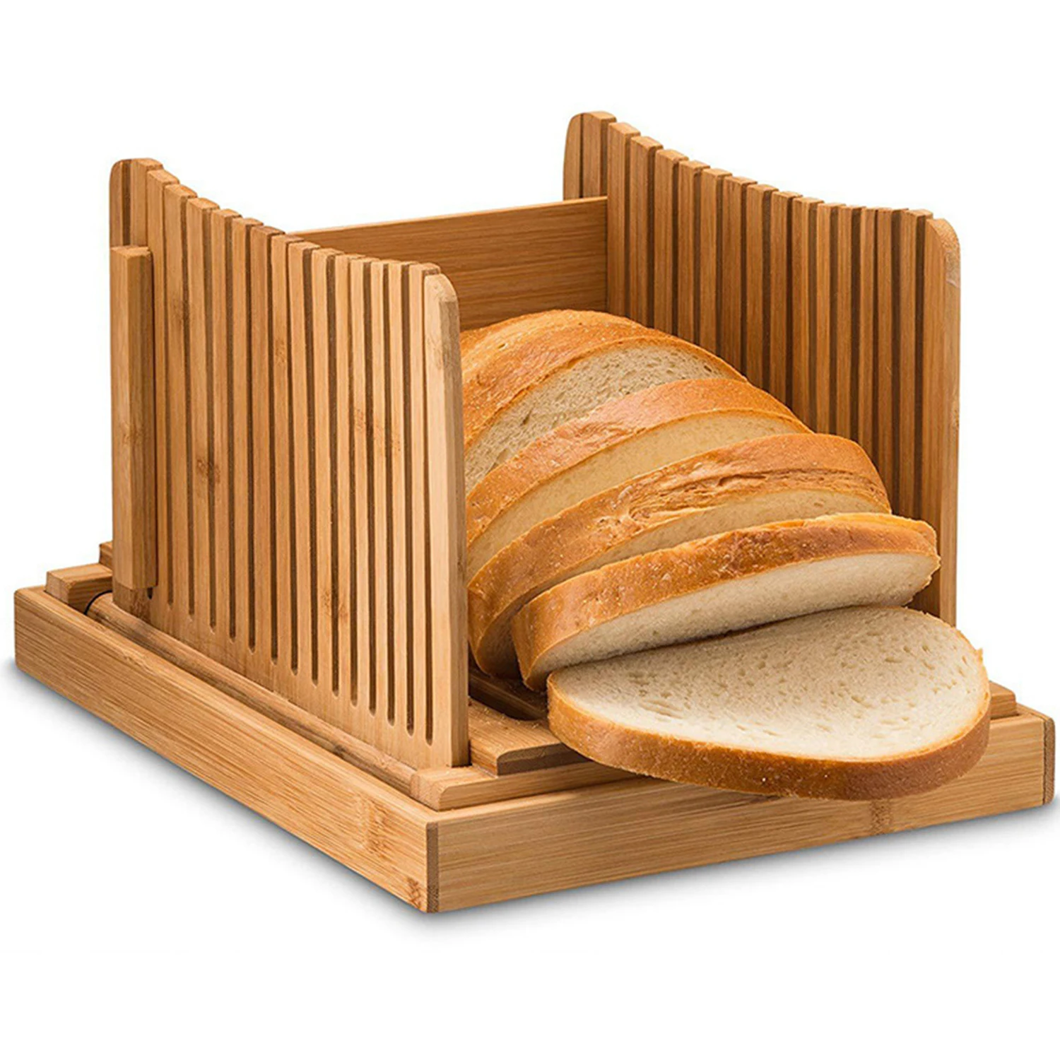 

Bamboo Bread Slicer with Cutting Board Foldable Adjustable Bread Slicer For Homemade Bread Loaf Cakes