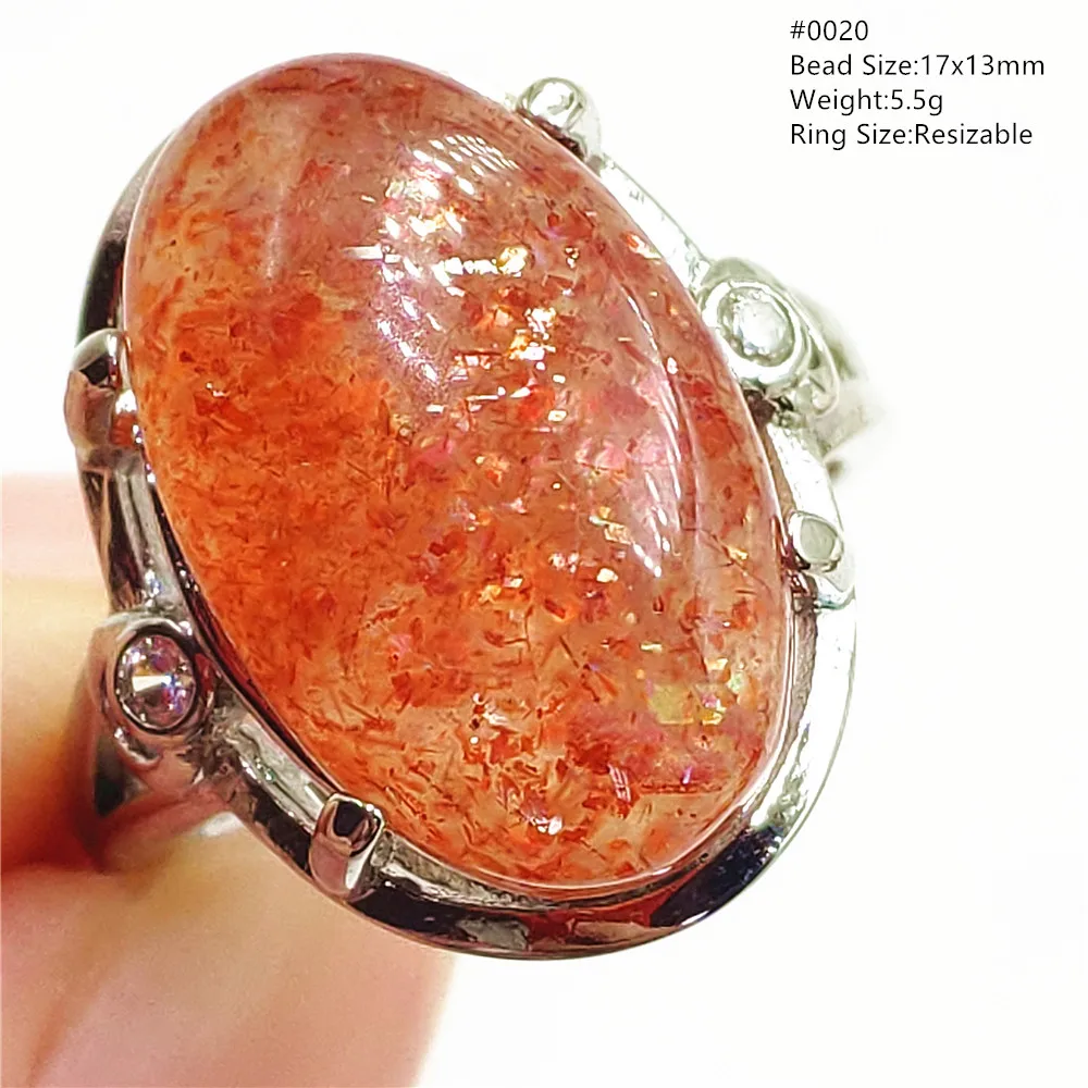 Natural Gold Strawberry Sunstone Adjustable Ring Jewelry For Women Men Orange Suntone Cat Eye 925 Sterling Silver AAAAAA