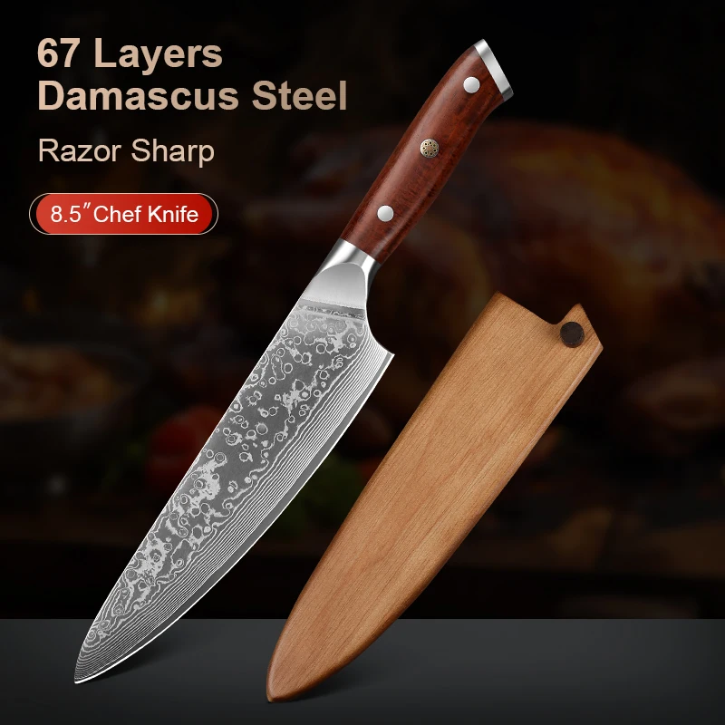 8 Inch Kitchen Chef Damascus Steel 67 Layers Japanese chef knife Chef's Knife with  's Knife Rosewood Handle