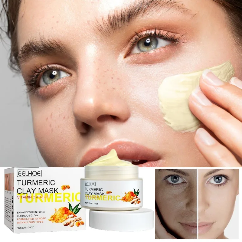 Máscara de argila de cúrcuma vitamina c limpeza profunda acne removedor de cravo reduzir espinha controle de óleo hidratante máscara rejuvenescedora