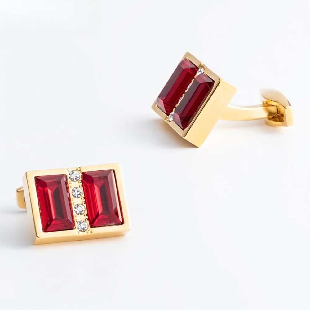 Retro Gold Red Zircon Cufflinks Men's Business Dress Cuff Nails Men's Formal Attire Banquet Wedding Decoration Accessories