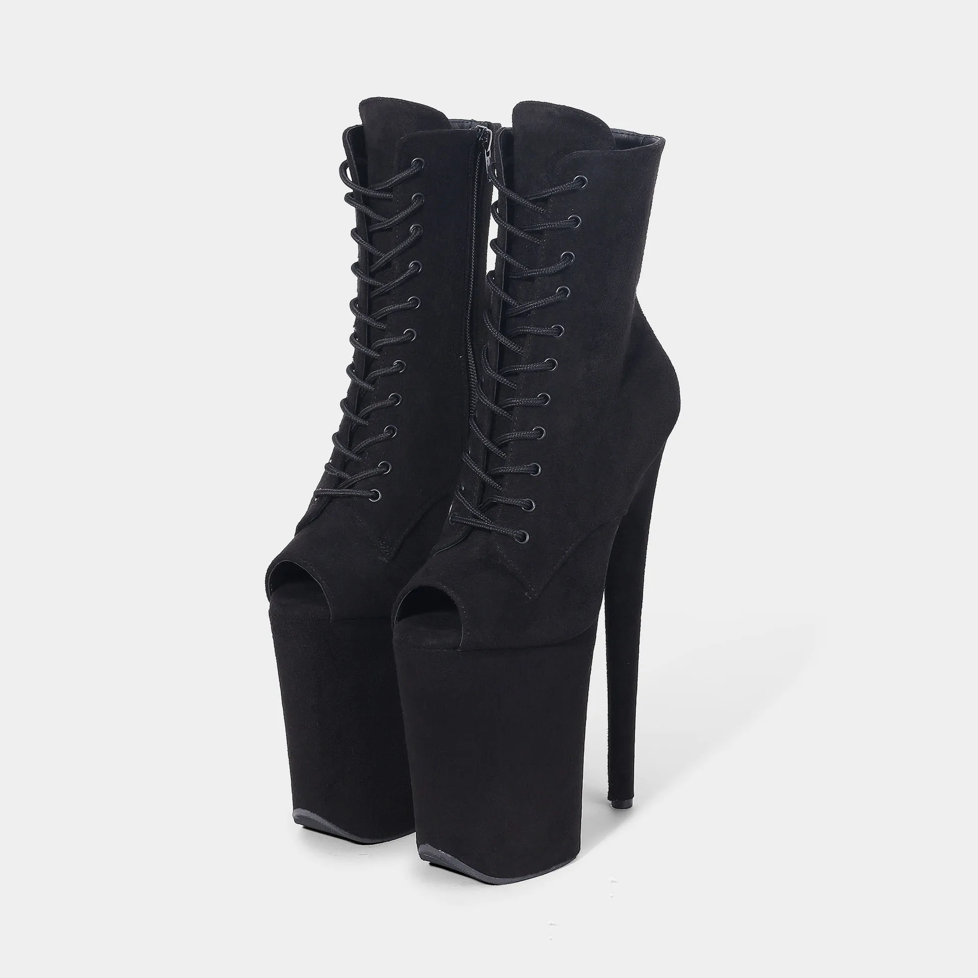 23CM new European and American high-heeled shoes sexy pole dance high-heeled short boots big fish mouth velvet women's boots 3B