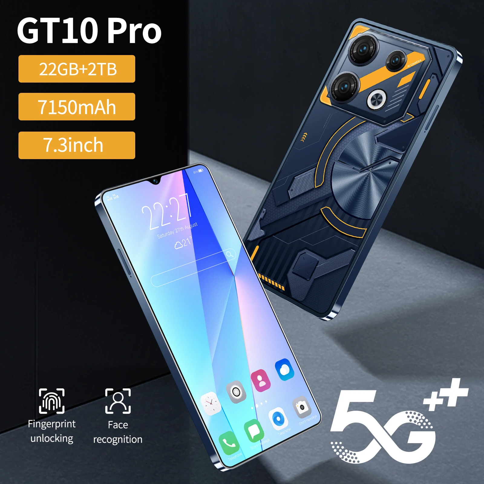 

Original Smartphone GT10 Pro 7.3inch Global Version 22G+2TB Snapdragon8 gen3 Android13 50+108MP 4G/5G Cellphone Mobile Phone NFC