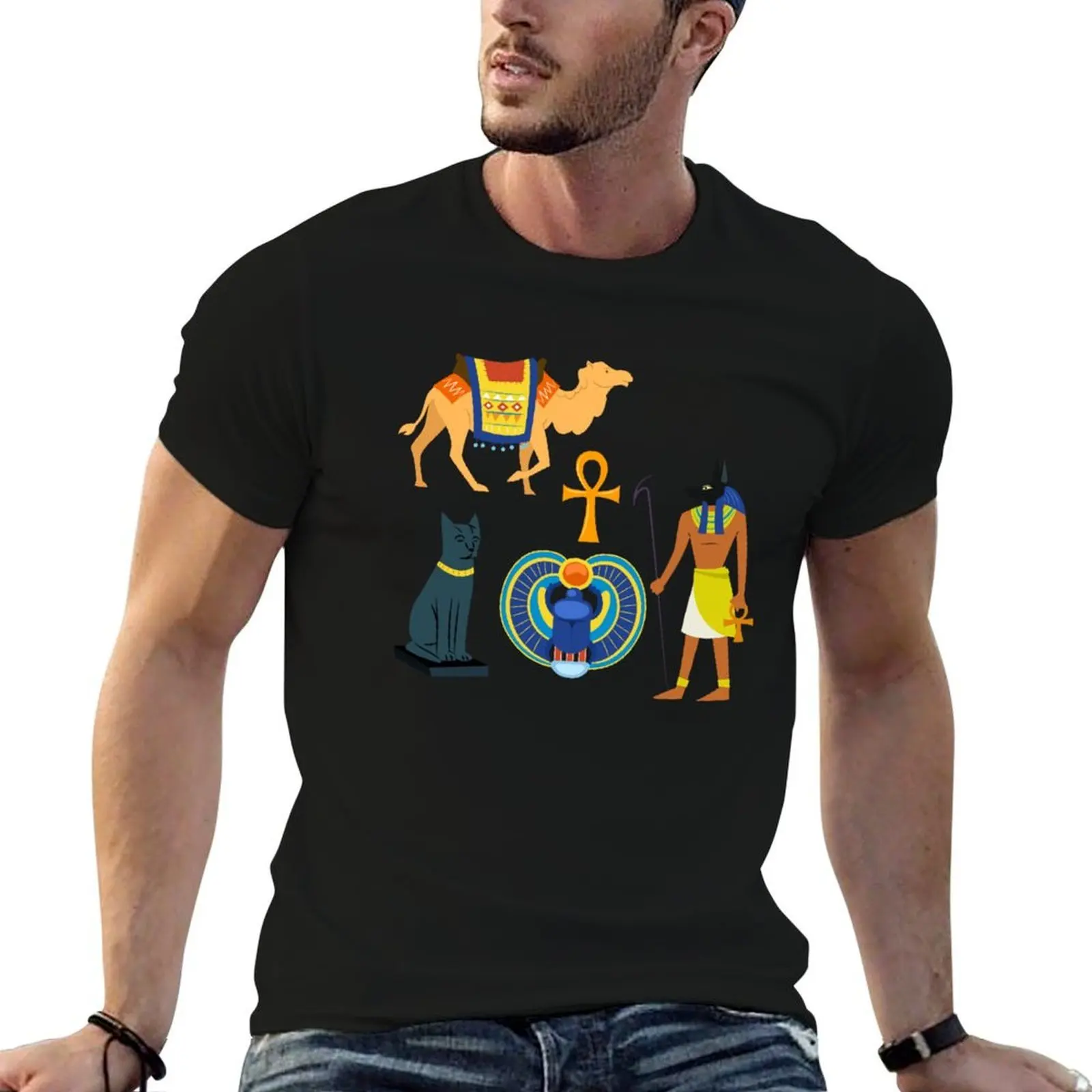 

Horus, Anubis, Camel, Key of life, Bastet cat Scarab, ancient Egyptian pharaonic symbols T-Shirt
