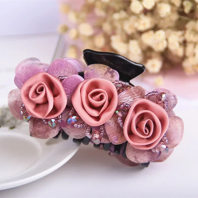 

Elegance Silk Yarn Flower Bride Hairpin Hair Accessories for Women Exquisite Fabric Art Shark Grip Headpiece Girl Jewelry Tiara