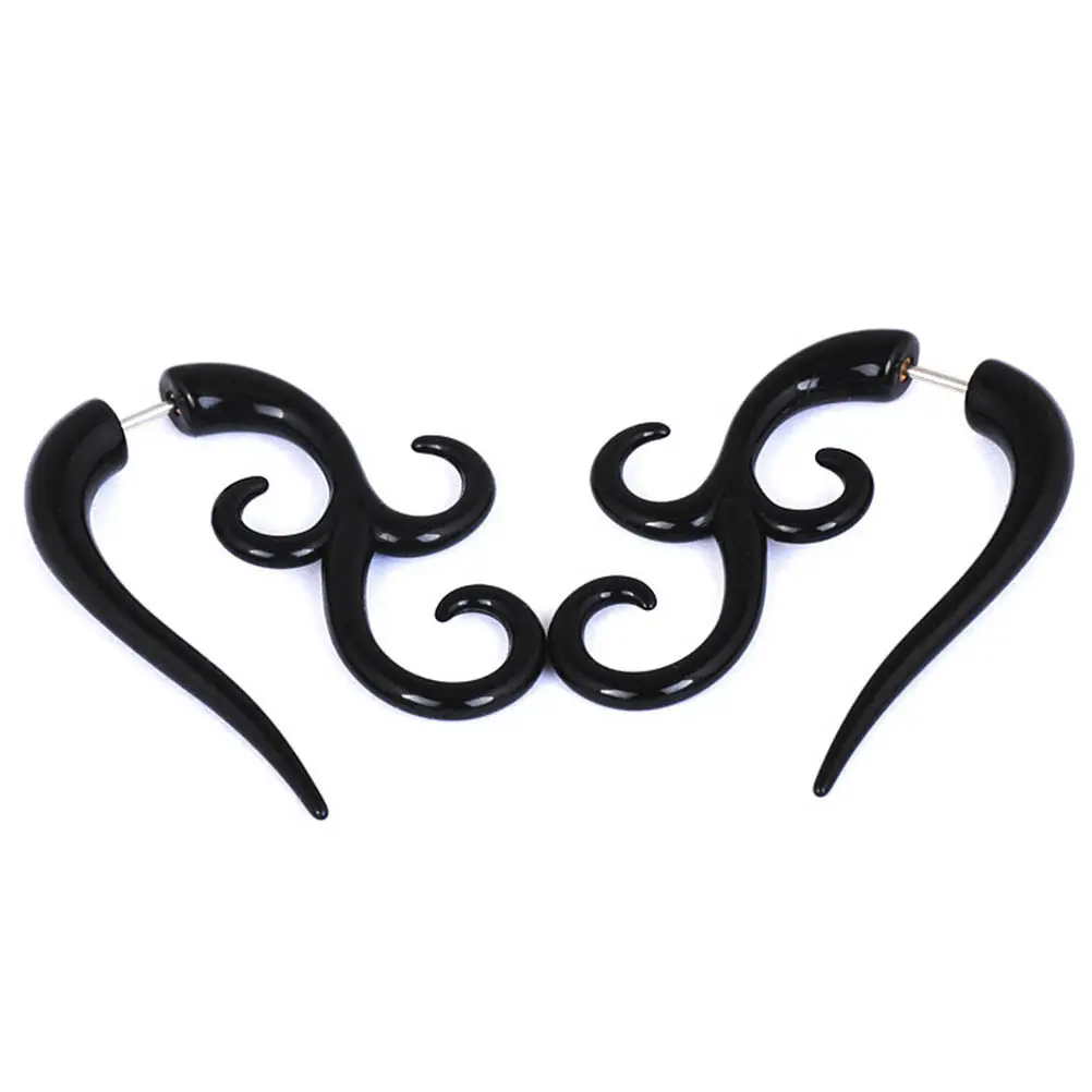 6Pcs Black Acrylic Spiral Tribal Fake Gauge Piercing Set Angel Wing Design Ear Plugs No Pain No Stretching Ideal Gift for Men