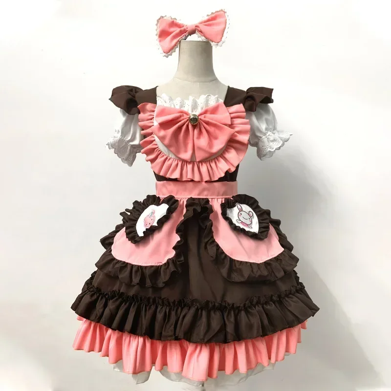 

Kawaii Japanese Coffee Waitress Women Sweet Lolita Anime Bunny Girl Maid Cosplay Costumes Pink Bow Party Princess Dress 2024 New