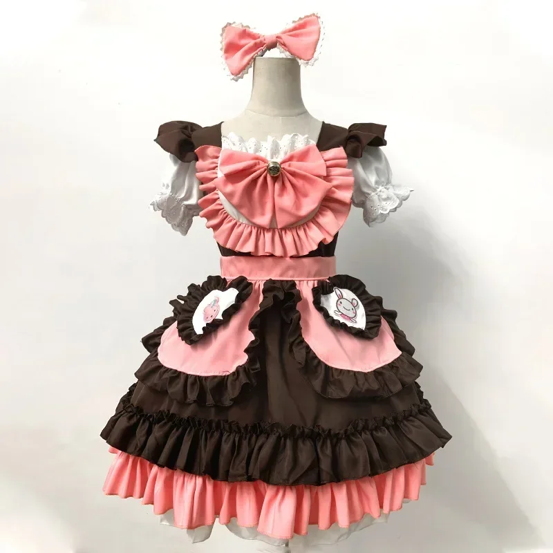 Kawaii Japanese Coffee Waitress Women Sweet Lolita Anime Bunny Girl Maid Cosplay Costumes Pink Bow Party Princess Dress 2024 New