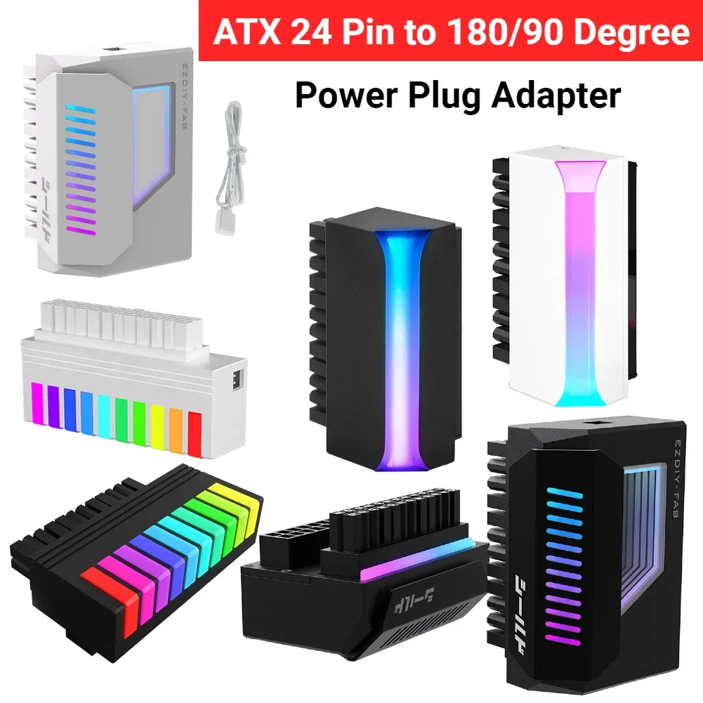 

ATX 24-pin 180/90 Degree Power Connector Adapter ATX 24 Pin 180 Degree Adapter 24-Pin Angle Adapter DIY Mounting Accessessory