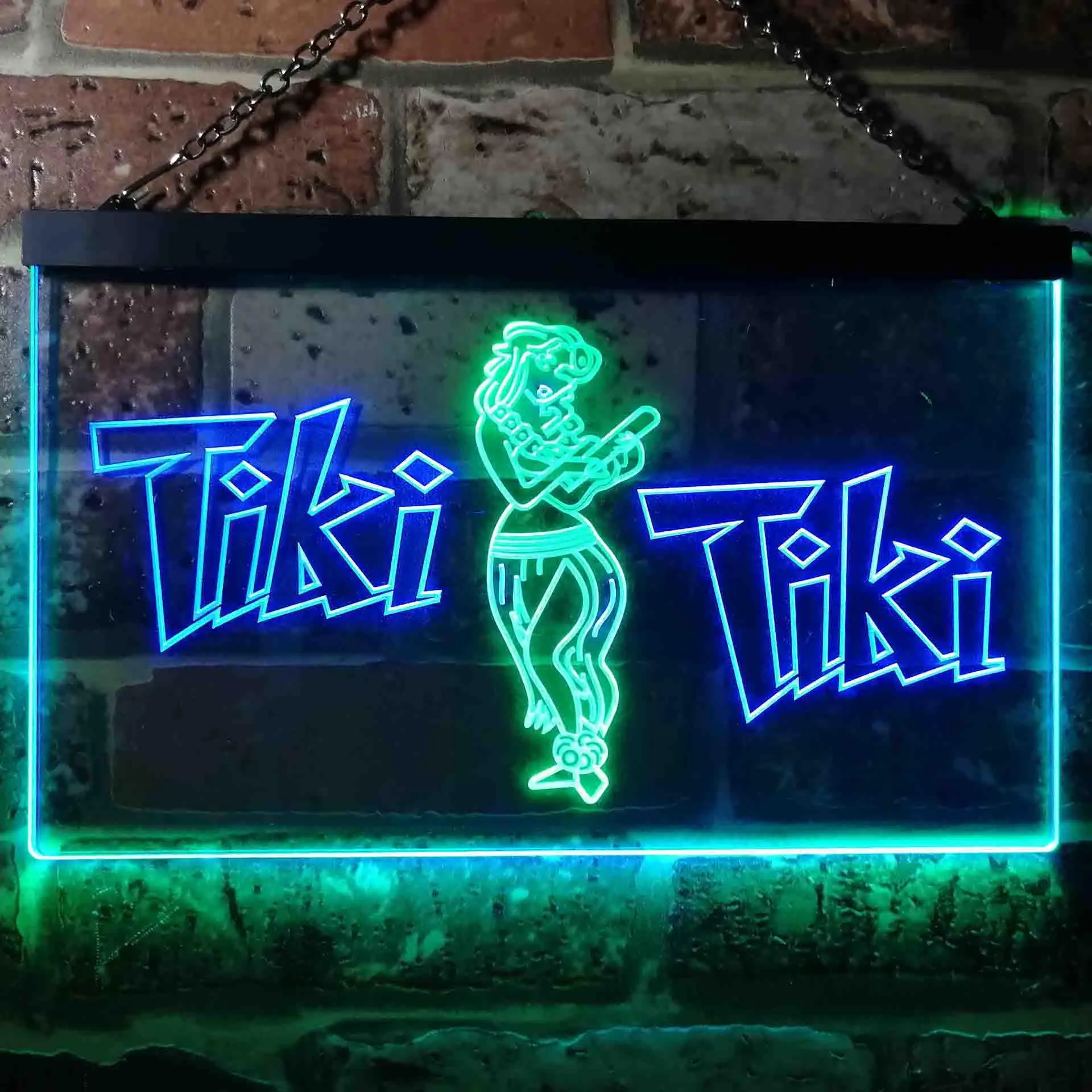 

TIKI TIKI. with Wajome Hula Dancer Dual Color Led Neon Sign st6-i0224