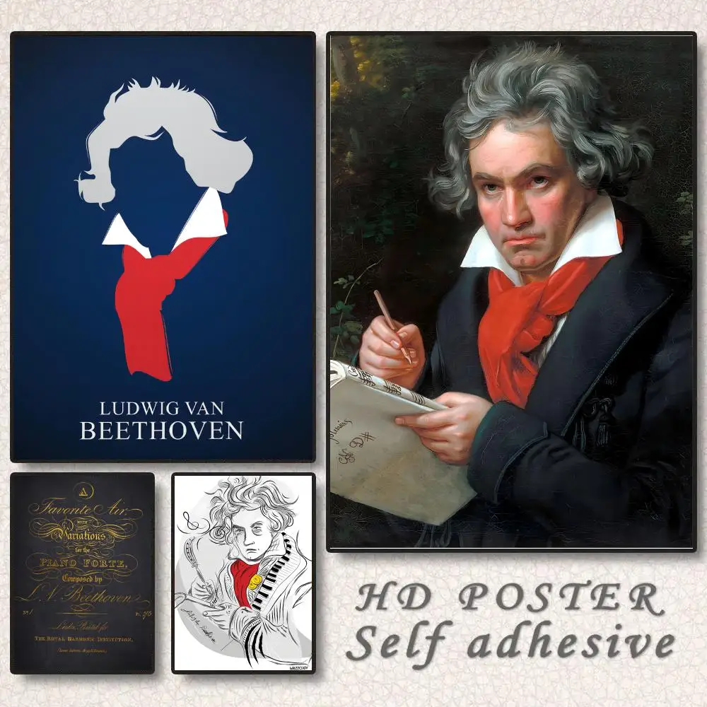 Ludwig Van Beethoven Poster Room Wall Art Decor Waterproof Stickers For Home Bar Bedroom Decoration
