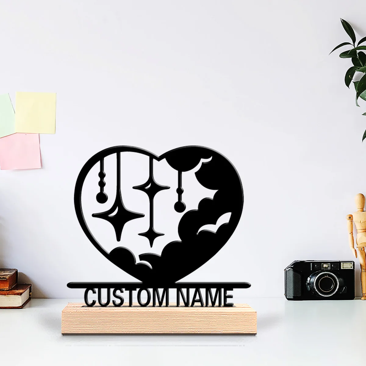 1pc Fashion love cloud Customized Text Metal Statue Iron Ornament Art Crafts With Wood Base With Wood Base For Girl Gifts
