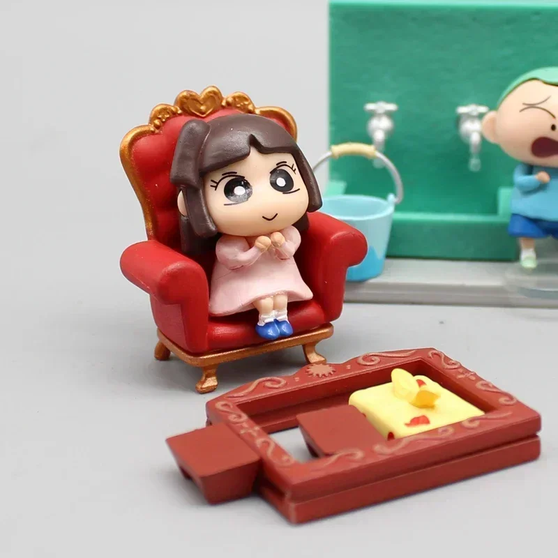 Crayon Shin-chan-figura de acción de 4,5 cm, caja de escena en miniatura para guardería, Decoración de mesa de huevo, animación operada a mano, regalo para niños