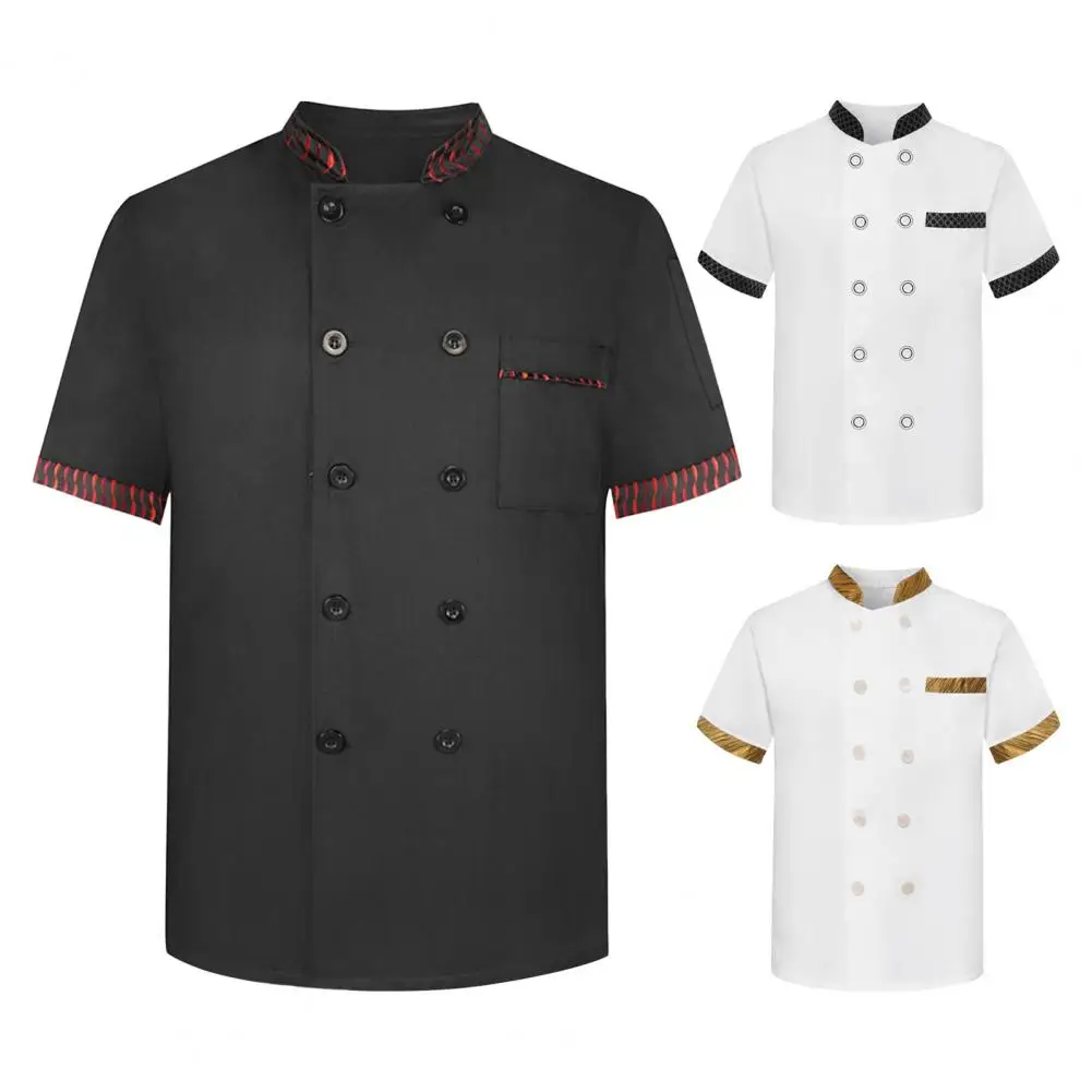 Uniforme de Chef sólido de manga curta para homens e mulheres, camisa de cozinheiro, padaria, restaurante, garçonete, garçom, jaquetas novas