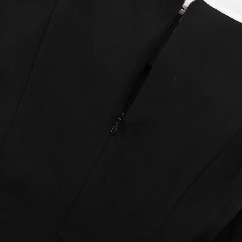 Elegantes Damen-Minikleid 2026: Neues schwarzes Korsett-A-Linien-Kleid mit eckigem Ausschnitt, langen Ärmeln und weißer Spitzenborte – Lässiges Partykleid – Detail 7