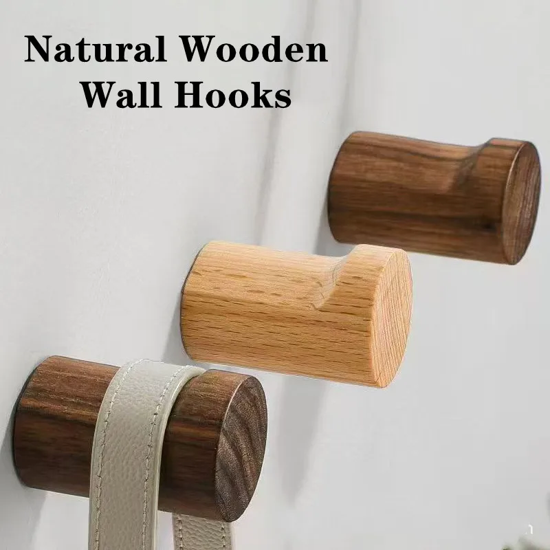4/1pcs Walnut Wooden Wall Hooks Non-slip Hook For Coats Bags Hats Key Hanger With Screws Kitchen Bathroom Decor Organizer Hooks