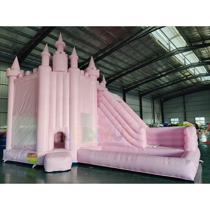 Pastel Pink Inflatable Bounce House With Slide Commercial Princess Castle Inflatable Bouncy Castle for Wedding Birthday Party