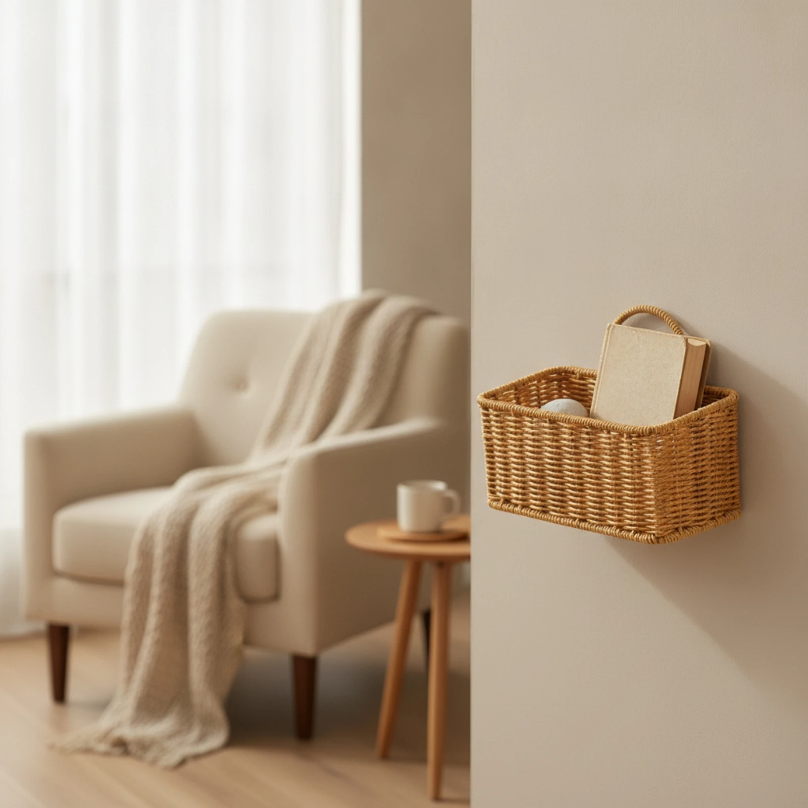 Wall-Mounted Storage Basket Rectangular Hanging Storage Basket Organizer Lightweight Rustic for Entryway, Kitchen