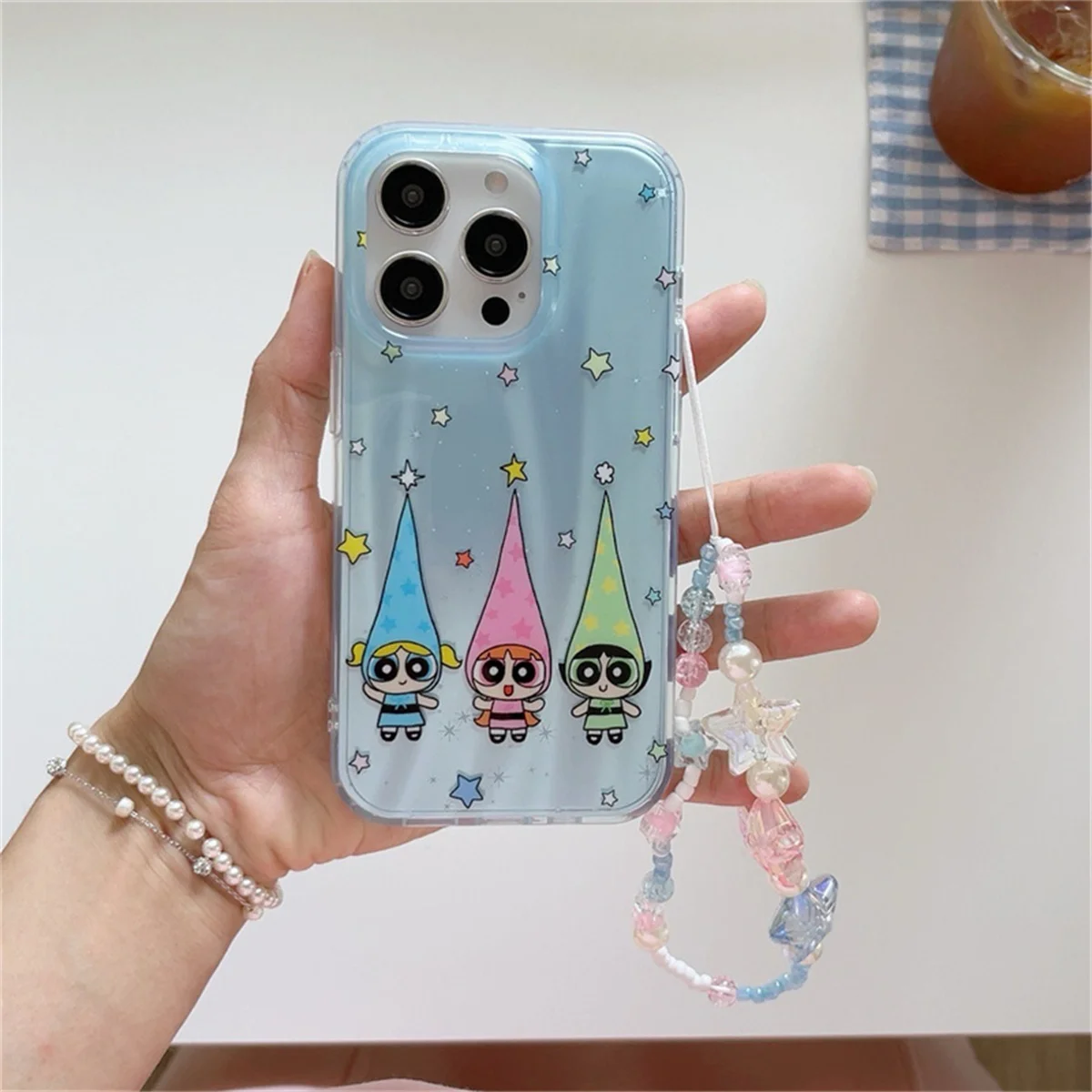 

Korean Ins Cute Star Cartoon Girl Phone Case For iPhone 16 Ppro 15 13 14 Pro Max Back Cover with Chain Strap Cases Capa