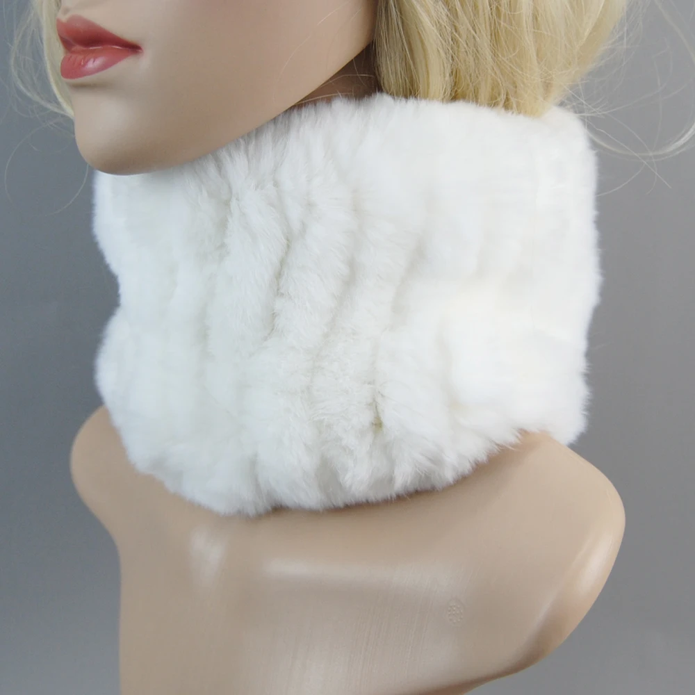 Rex Rabbit Fur Ring Scarves Warm Soft Women Genuine Rex Rabbit Fur Headbands Scarf Handmade Knitted Real Rex Rabbit Fur Scarfs