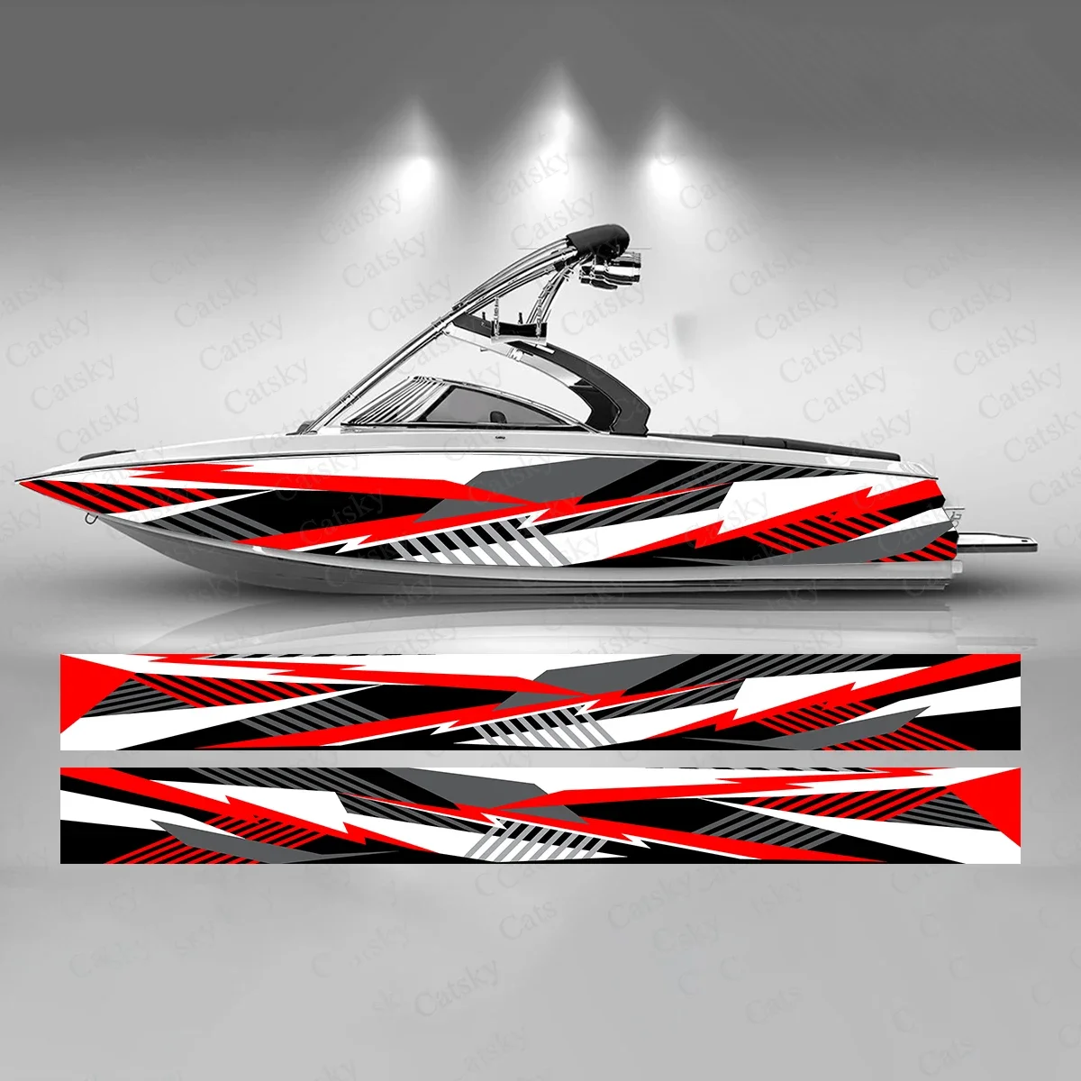 Red and Gray Geometry Colorful Boat Sticker Fashion Custom Fish Boat-Sticker Vinyl Waterproof Boat Wrap Graphic Boat Wrap Decal