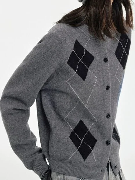 Retro geométrico redondo ne camere camisola de malha feminina outono inverno thiened longo sve aberto cardigan macio solto ajuste