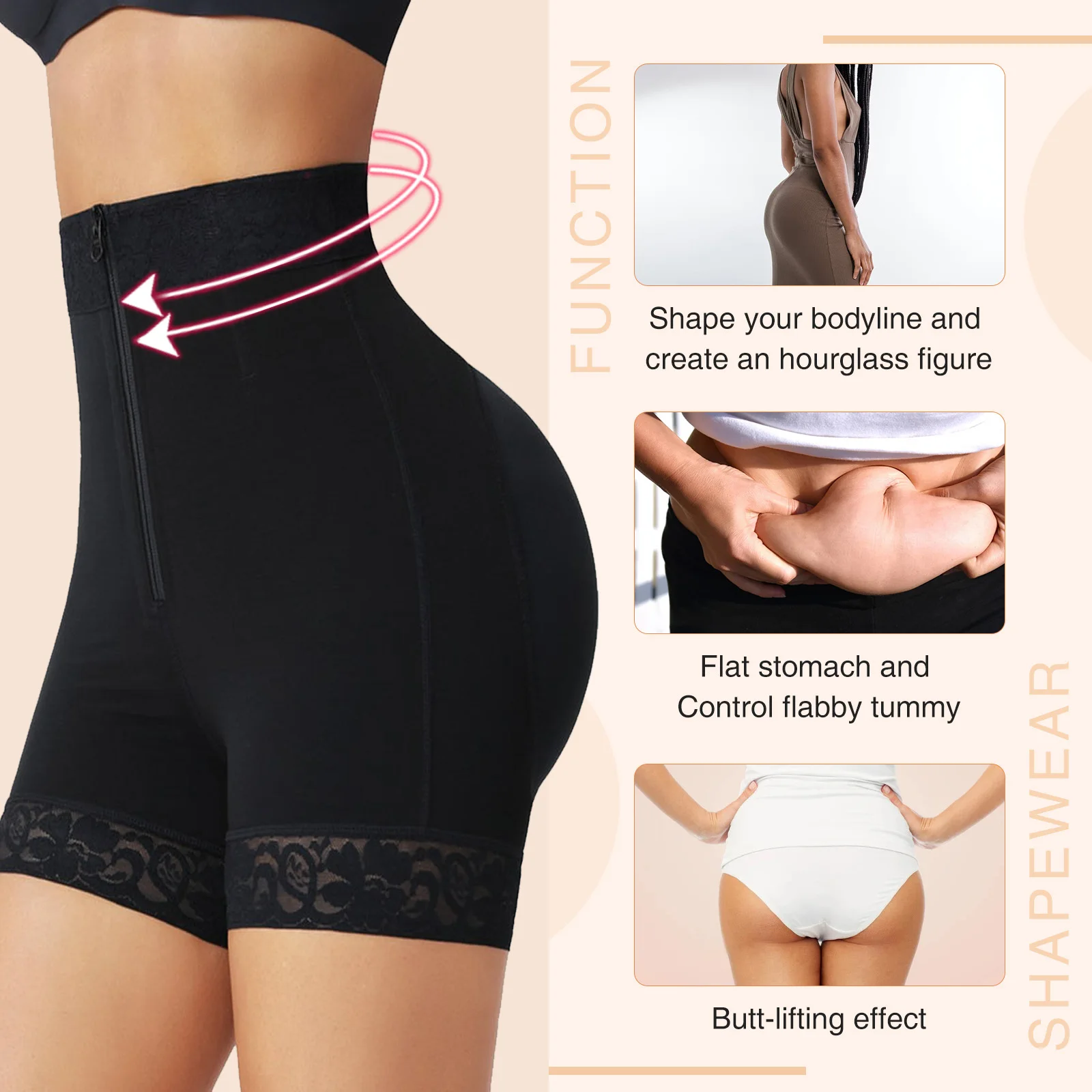 Women Shapewear Tummy Control Zipper Panties High Waist Girdle Shorts Seamless Waist Trainer Body Shaper Butt Lifter Underwear