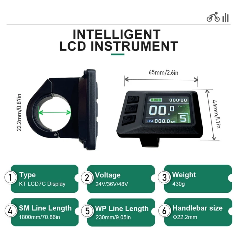 Ebike Display 24V/36V/48V For Electric Bike Conversion Kit For Bafang Mid Motor KT-LCD7C Display SM Plug