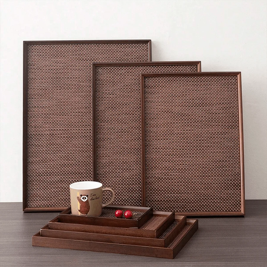 1Pc Tray+Placemat Set Tea Set Tray Serving Tray Brown High-End Tray Set
