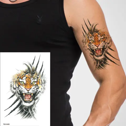 Tiger Waterproof Temporary Tattoo Sticker Lion King Wolf Body Chest Leg Waterproof Fashion Sticker Man Totem